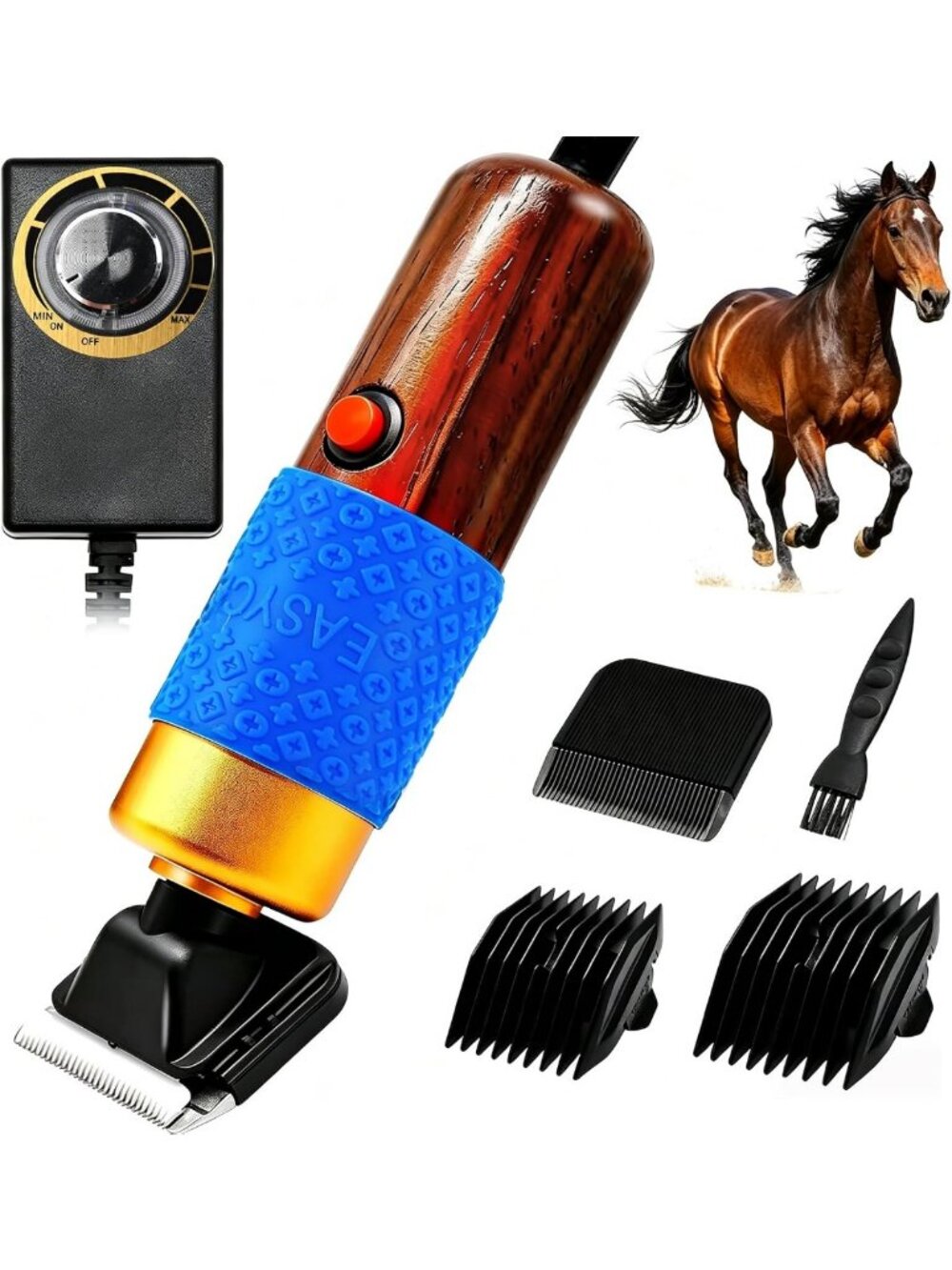 Professional 200W Horse & Animal Grooming Clippers, Low-Noise, 2 Blades, 10ft